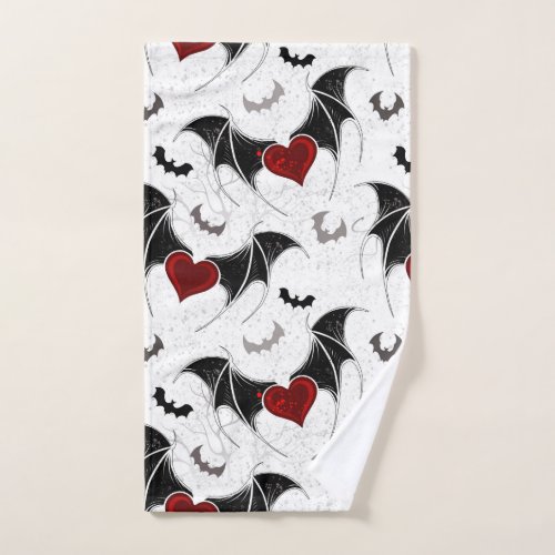 Halloween heart with black bat wings bath towel set