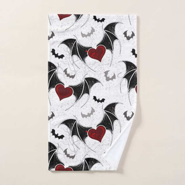Halloween heart with black bat wings bath towel set (Hand Towel)