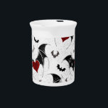 Halloween heart with black bat wings beverage pitcher<br><div class="desc">Seamless with winged hearts on the gray grunge background.</div>