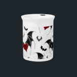 Halloween heart with black bat wings beverage pitcher<br><div class="desc">Seamless with winged hearts on the gray grunge background.</div>