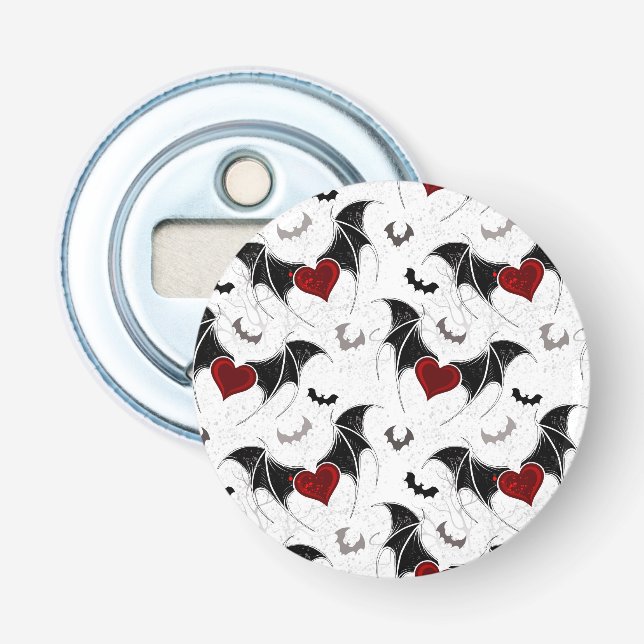Halloween heart with black bat wings bottle opener (Front)
