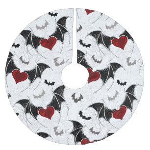 Halloween heart with black bat wings brushed polyester tree skirt