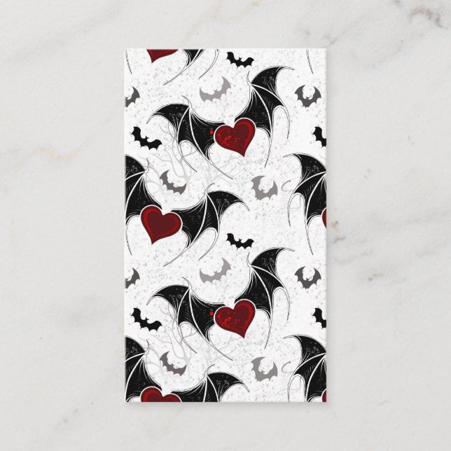 Halloween heart with black bat wings business card (Front)