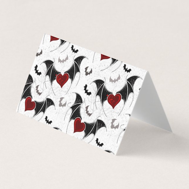 Halloween heart with black bat wings business card (Front)