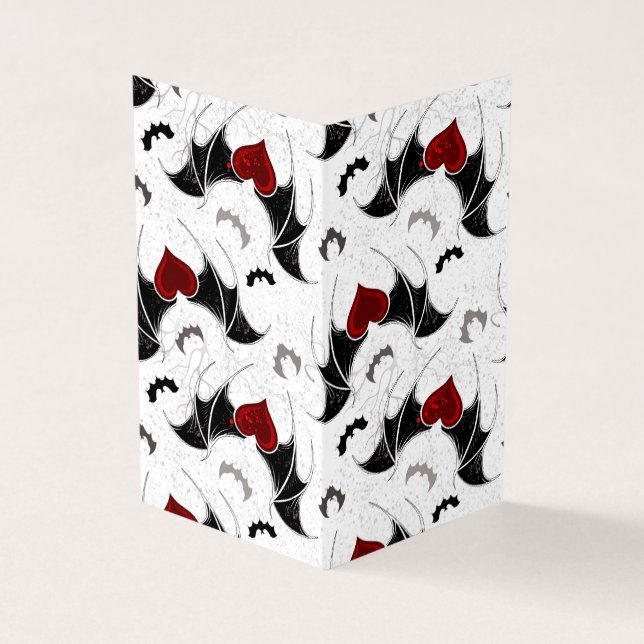 Halloween heart with black bat wings business card (Outside)