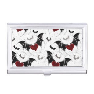 Halloween heart with black bat wings business card case