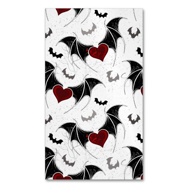 Halloween heart with black bat wings business card magnet (Front Vertical)