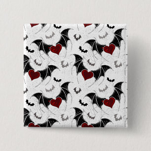 Halloween heart with black bat wings button