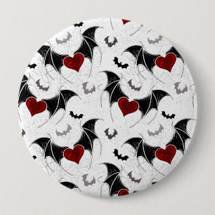Halloween heart with black bat wings button