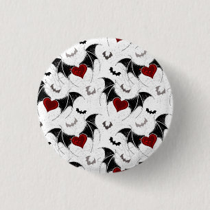 Halloween heart with black bat wings button