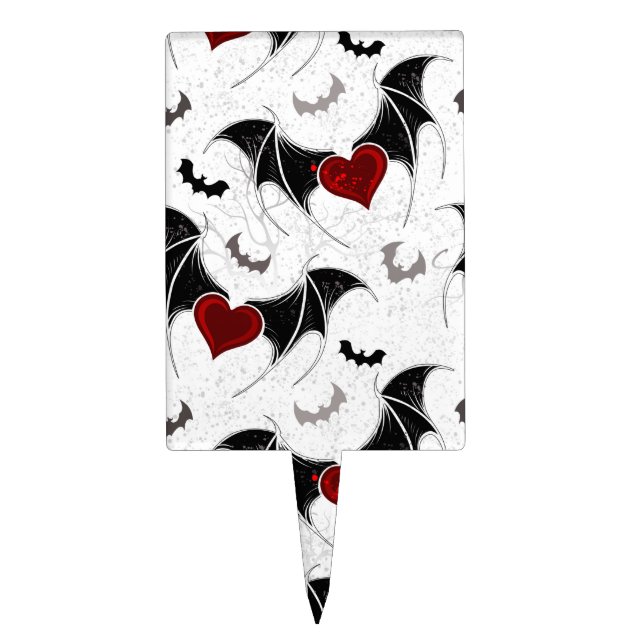 Halloween heart with black bat wings cake topper (Front)