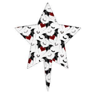 Halloween heart with black bat wings cake topper