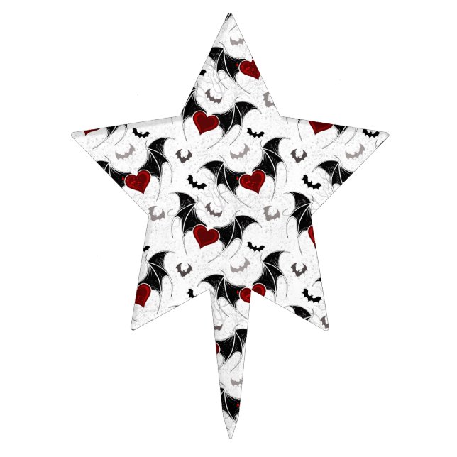 Halloween heart with black bat wings cake topper (Front)