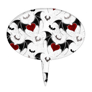 Halloween heart with black bat wings cake topper
