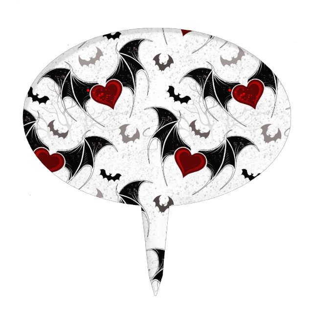Halloween heart with black bat wings cake topper (Front)