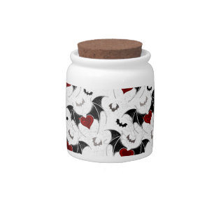 Halloween heart with black bat wings candy jar