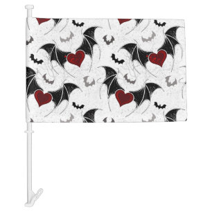 Halloween heart with black bat wings car flag