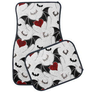 Halloween heart with black bat wings car floor mat