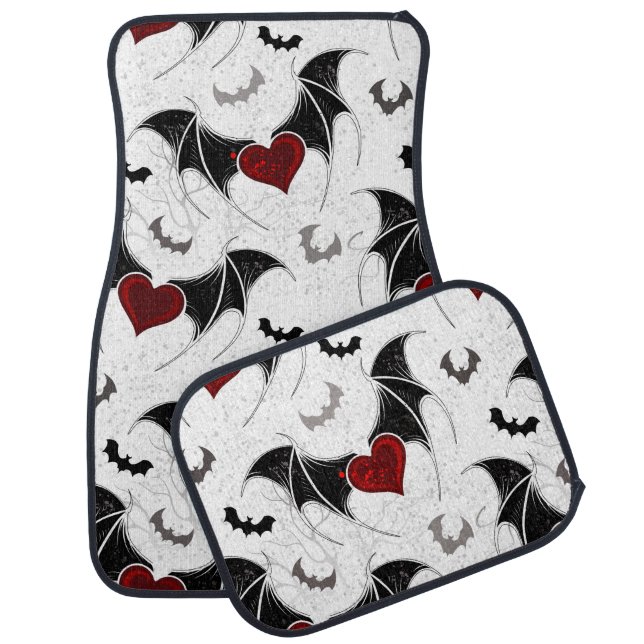 Halloween heart with black bat wings car floor mat (Set)