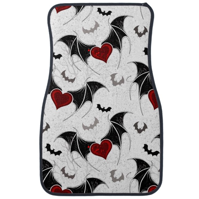 Halloween heart with black bat wings car floor mat (Front)
