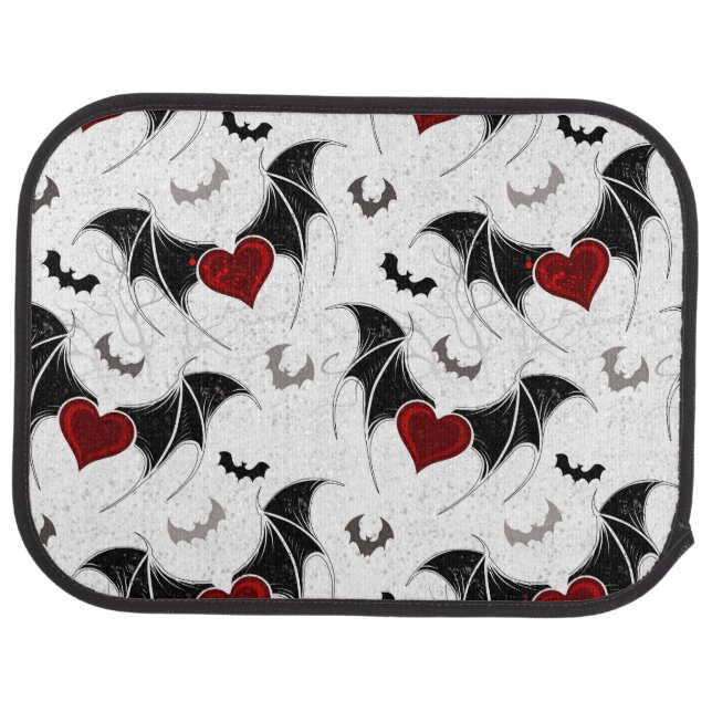 Halloween heart with black bat wings car floor mat (Rear)