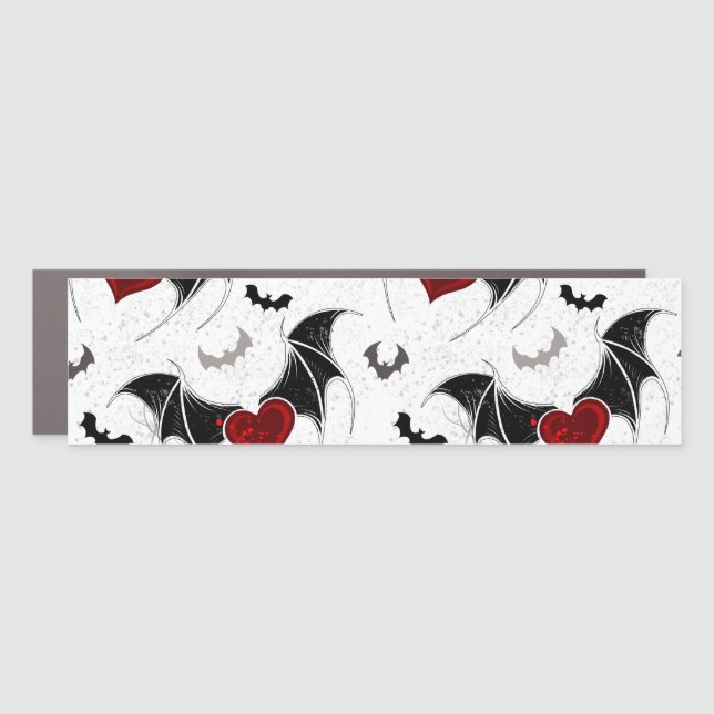 Halloween heart with black bat wings car magnet (Front)