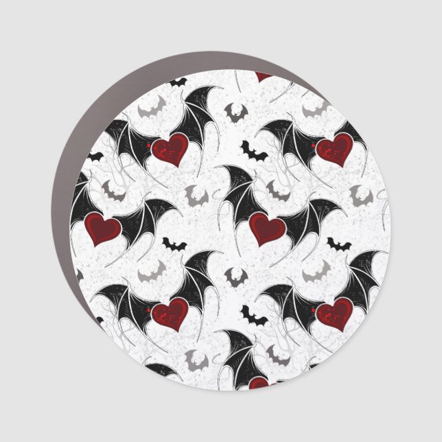 Halloween heart with black bat wings car magnet (Front)