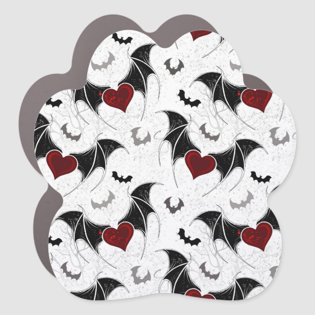 Halloween heart with black bat wings car magnet (Front)