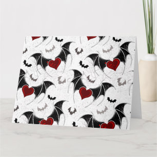 Halloween heart with black bat wings card