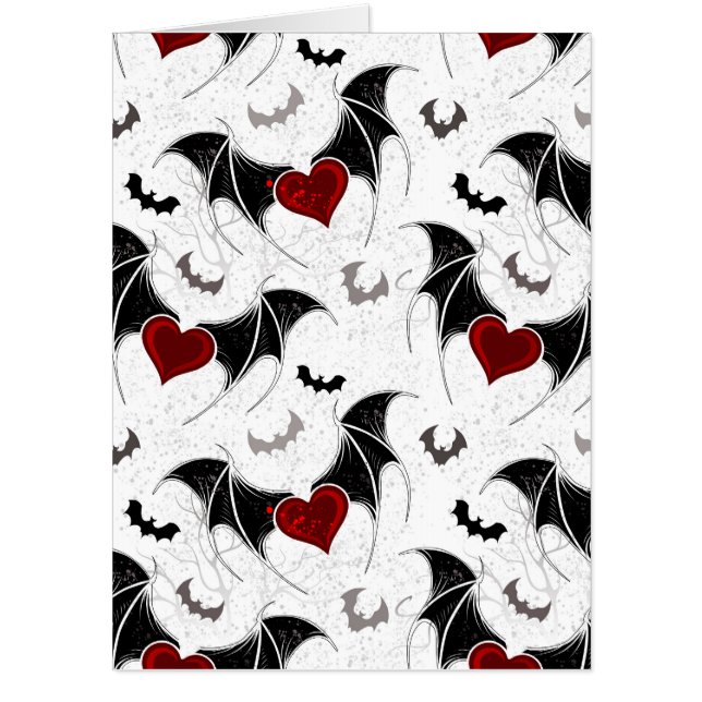 Halloween heart with black bat wings card (Front)