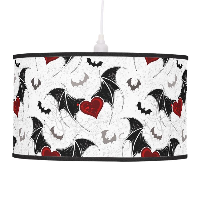 Halloween heart with black bat wings ceiling lamp (Front)