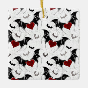 Halloween heart with black bat wings ceramic ornament