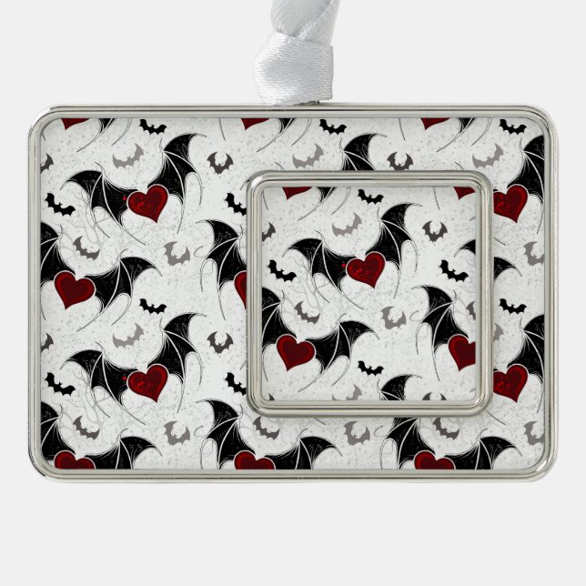Halloween heart with black bat wings christmas ornament (Front)