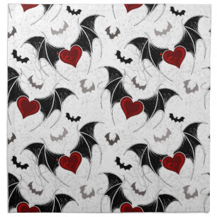Halloween heart with black bat wings cloth napkin