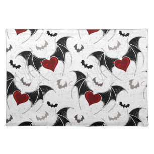 Halloween heart with black bat wings cloth placemat