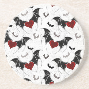 Halloween heart with black bat wings coaster