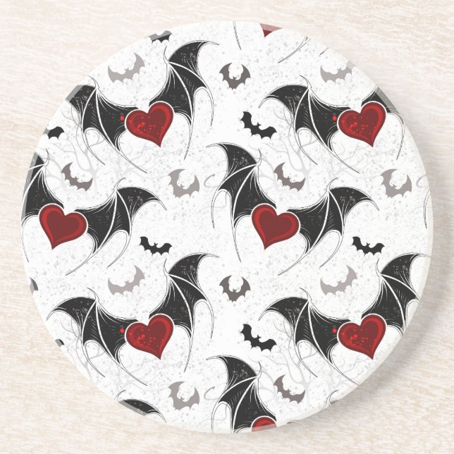 Halloween heart with black bat wings coaster (Front)