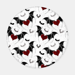 Halloween heart with black bat wings coaster set