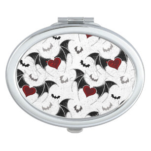 Halloween heart with black bat wings compact mirror