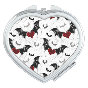 Halloween heart with black bat wings compact mirror