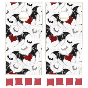 Halloween heart with black bat wings cornhole set