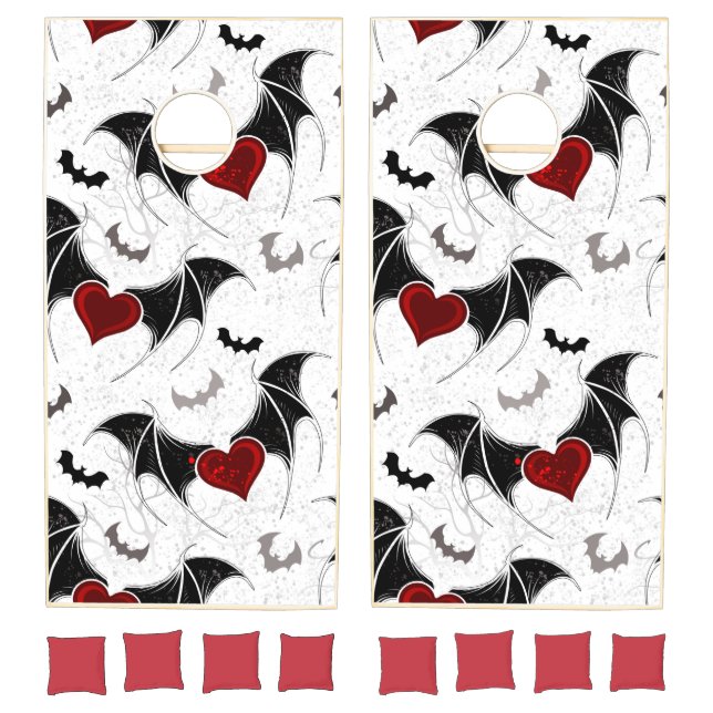 Halloween heart with black bat wings cornhole set (Set)