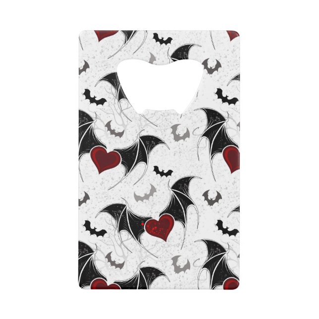 Halloween heart with black bat wings credit card bottle opener (Front)