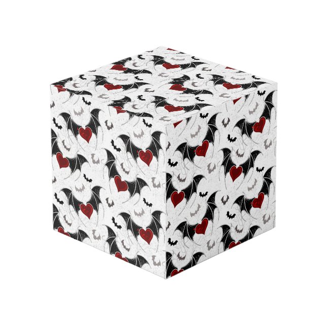 Halloween heart with black bat wings cube (Front Angled)