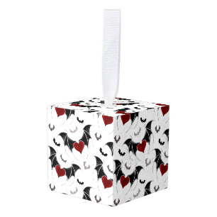 Halloween heart with black bat wings cube ornament