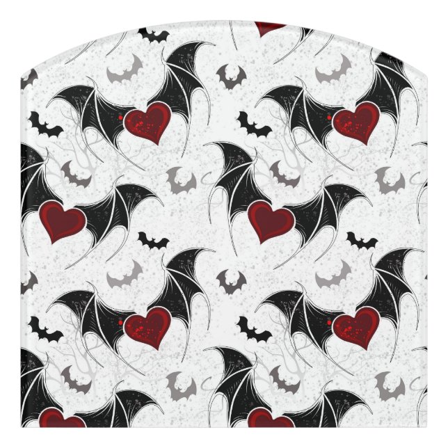 Halloween heart with black bat wings door sign (Contour Front)