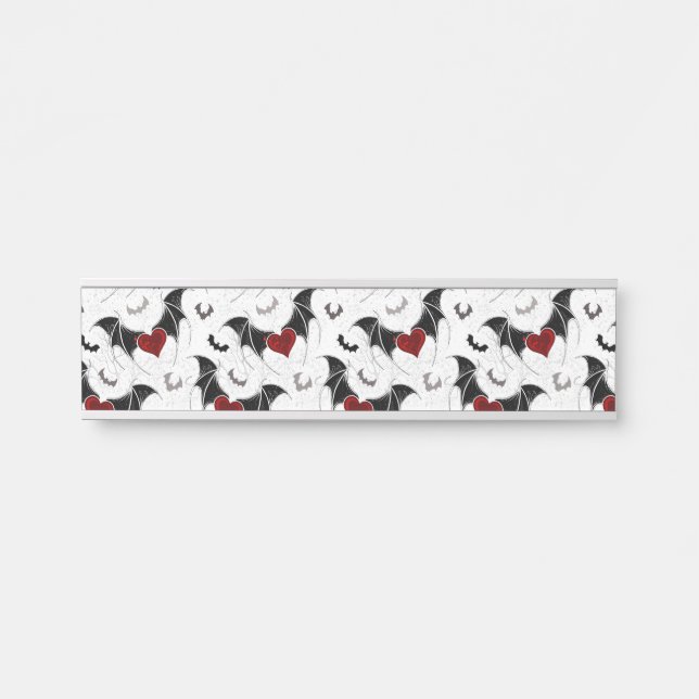 Halloween heart with black bat wings door sign (Front)