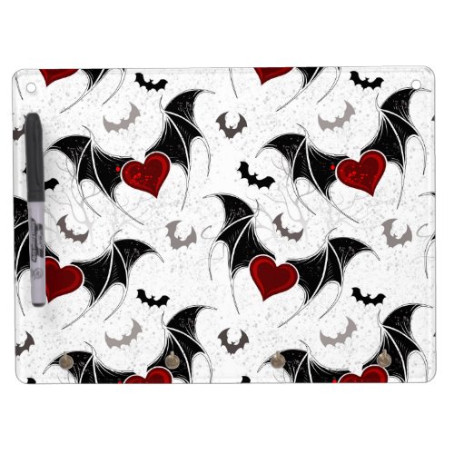Halloween heart with black bat wings dry erase board with keychain holder