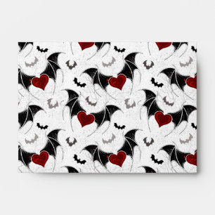 Halloween heart with black bat wings envelope