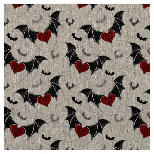 Halloween heart with black bat wings fabric